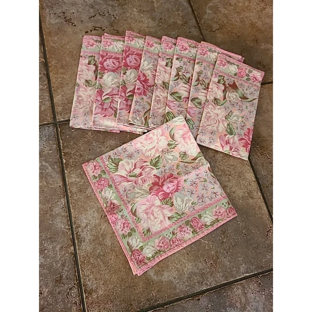 April Charming 100% Cotton Napkin Set of 9 Pink Green 15